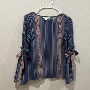 LC Lauren Conrad Navy and Coral Striped Blouse